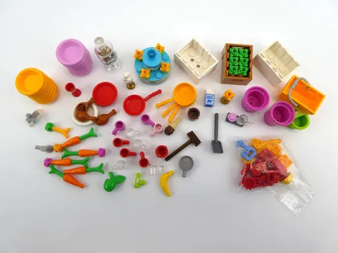 Lego Friends Lot of Kitchen Dishes Cups Pans Utensils Cookie Jar Cake Food +More