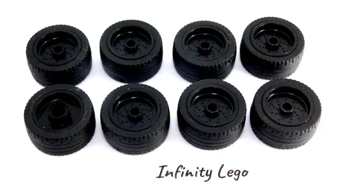 8 LEGO Black Wheel 24 x 12 Black Tire Black  Rim Pine Hole (18977 66727 60294)