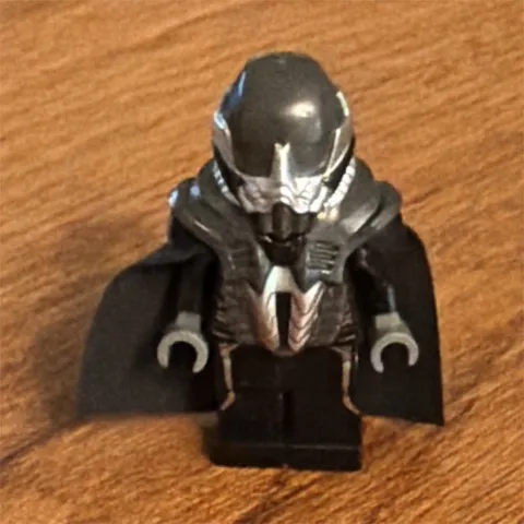 LEGO Minifigure Black Armor w/ Cape & Silver Helmet, Plastic