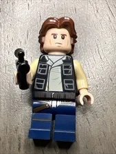 LEGO sw0771 Star Wars Han Solo Black Vest Pockets Tan Shirt Dark Blue Legs Wavy