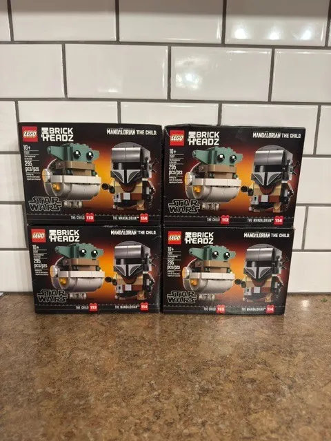 LEGO STAR WARS 75317 THE MANDALORIAN & THE CHILD BRICK HEADZ 4 SET LOT (NIB)