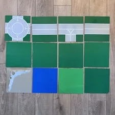 LOT of Vintage LEGO road plates, moon crater, plain green, blue *READ BELOW*