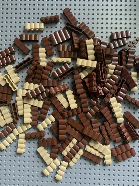 Lego Brick, Modified 1 x 4 with Log Profile 133 pieces browns/tan 30137