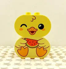 Lego Duplo Printed Brick 2x2 2" Oval Baby Duck Winking & Eating Watermelon 2 pc.
