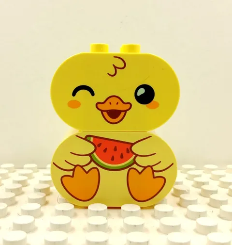 Lego Duplo Printed Brick 2x2 2" Oval Baby Duck Winking & Eating Watermelon 2 pc.