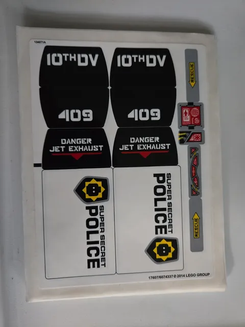 LEGO Sticker Sheet for Set 70815; Super Secret Police Dropship