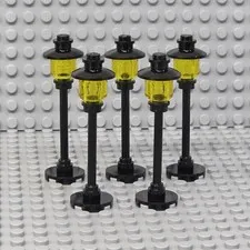 Lot of 5 Lego Street Light Pole Lamp Trans-Yellow Globe Round Base City Town