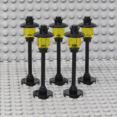Lot of 5 Lego Street Light Pole Lamp Trans-Yellow Globe Round Base City Town