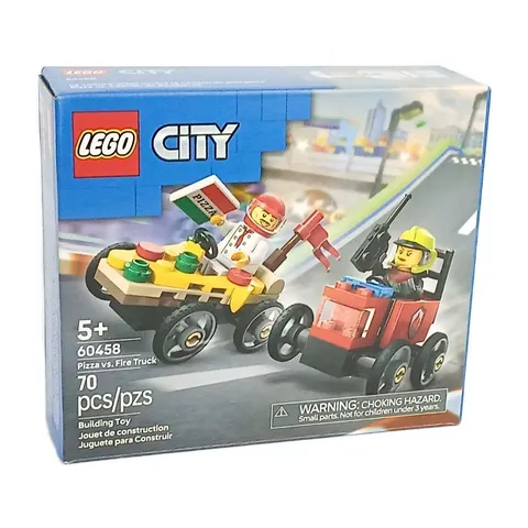LEGO®  CITY Pizza vs. Fire Truck w Minifigures 70 piece Building Set 60458