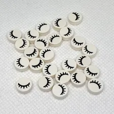 LEGO Parts - White Tile, Round 1 x 1 Black Eye Closed - No 98138pb028 - QTY 25