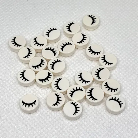 LEGO Parts - White Tile, Round 1 x 1 Black Eye Closed - No 98138pb028 - QTY 25
