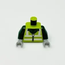 LEGO Minifigure Torso Lime Safety Vest Reflective Stripes Zipper 973pb6522c01