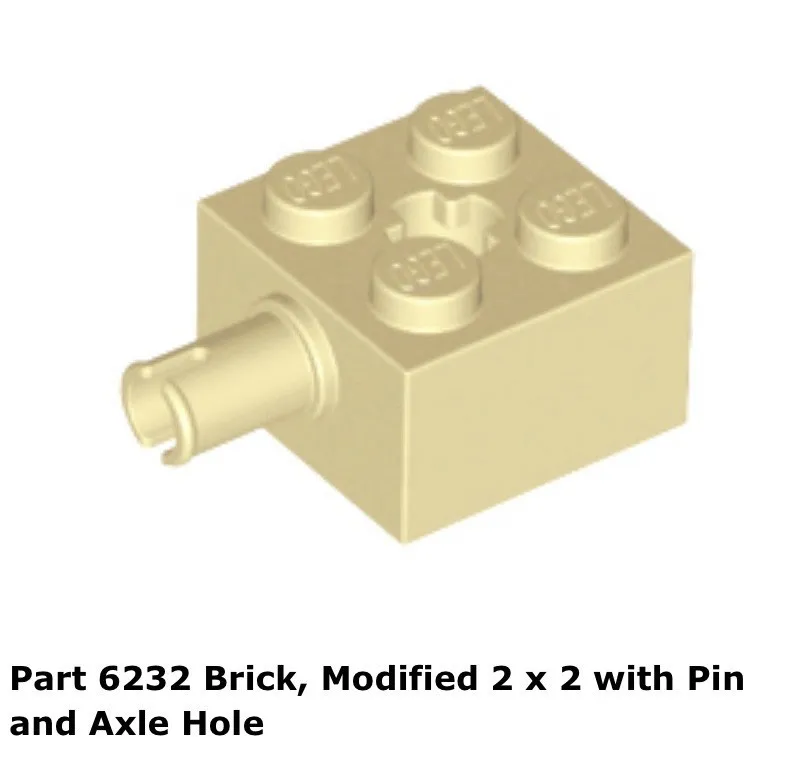 Lego 1x 6232 Tan Brick, Modified 2 x 2 with Pin and Axle Hole