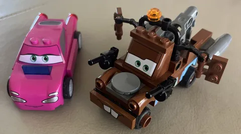 LEGO Disney Cars Tow Mater w/ side jet engines & guns + Pink Eye Holly Shiftwell