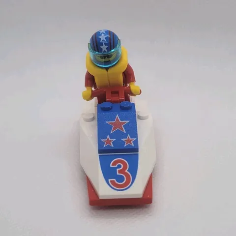 LEGO Jet Ski Racer Minifigure Blue Helmet Red Outfit Number 3 Watercraft