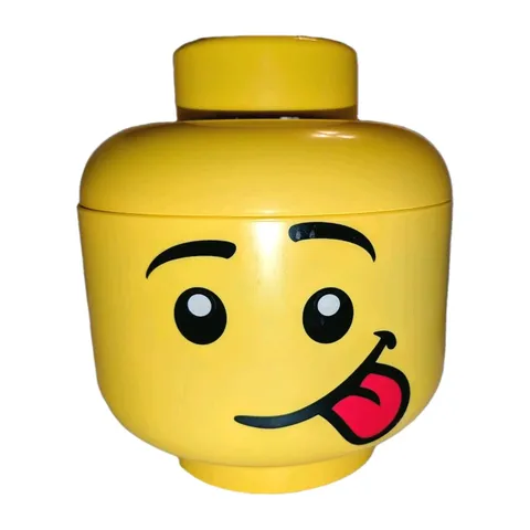 Lego Yellow Head Storage Container Case Silly Tongue 7" 2018 & 400+ Random Legos