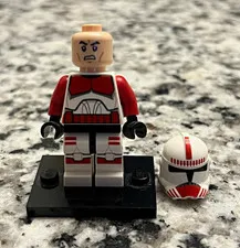 LEGO Star Wars Clone Trooper Minifigure White & Red w/ Helmet & Black Stand