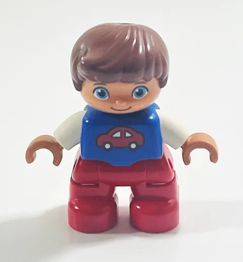 Lego Duplo Boy Child Son Figure Hispanic Blue Car Shirt Red Pants 2” Tall