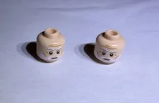Lego Lot Of 2 Light Nougat Minifig Head Old Man White Beard Eyebrows New 4493