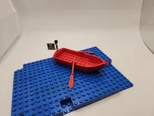 Lego Red Row Boat With 2 Oars And Pirate Flag