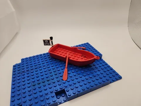 Lego Red Row Boat With 2 Oars And Pirate Flag