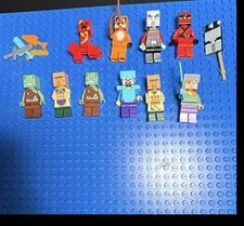 LEGO Minecraft Minifigure Lot Steve Zombie Villager w/ Weapons Accessories