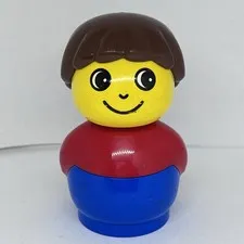 Vintage 1995 Lego Duplo Primo Boy Kid Child 3" Figure Brown Hair Red Shirt B1