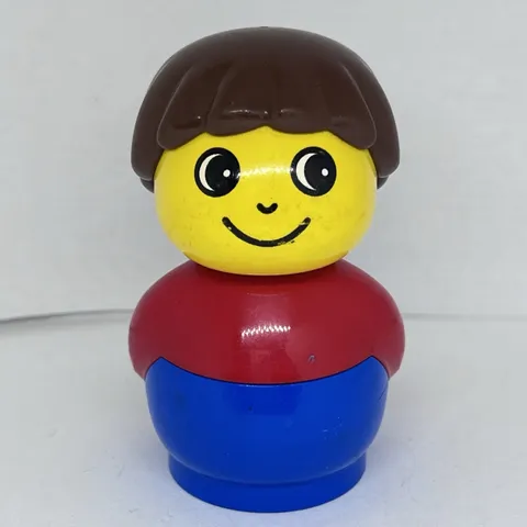 Vintage 1995 Lego Duplo Primo Boy Kid Child 3" Figure Brown Hair Red Shirt B1