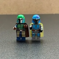2 Lego Stars Wars Mandalorian Tribe Warrior Mini Figures blue and green