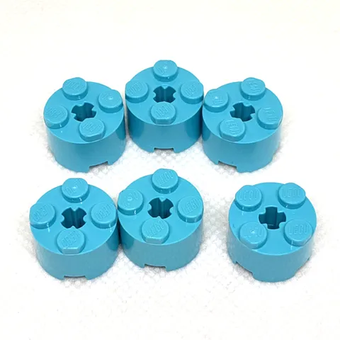 LEGO Parts - Med. Azure Brick, Round 2 x 2 with Axle Hole - No 3941/6143 QTY 6