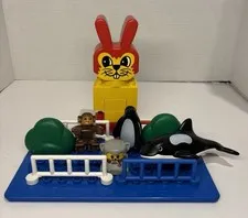 Vintage LEGO DUPLO Animal Lot Orca Whale Penguin Monkey Cat Bunny Zoo Base
