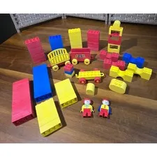 Vintage Lego Duplo Circus Building Set Lot Clowns Train Cars Primary Colors
