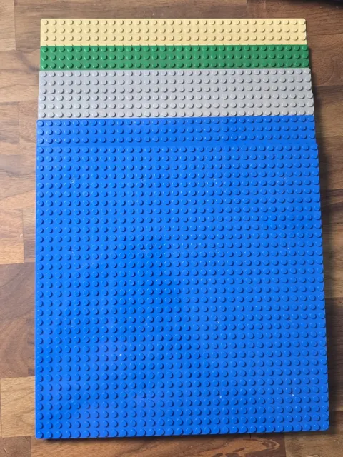Lot Of 6 Lego 32x32 Baseplates 2x Blue 2x Grey, Green Tan Used