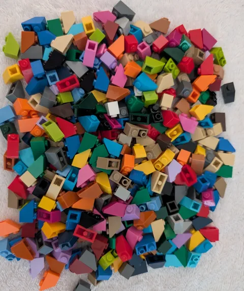 Lego Lot : Slope 45 2 x 1 AND Slope Inverted 2 x 1: Multicolor: See Pics 7.5 Oz.