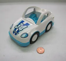 Lego Duplo White & Blue Car Race Car #34 Village Town Racing Regular Blue Base
