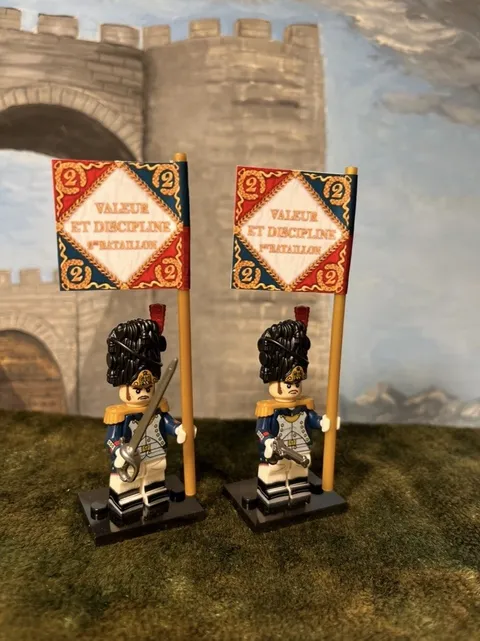 2x Minis French Napoleonic Old Guard 2nd Grenadiers Inf +2 Flags Lego Flagpoles