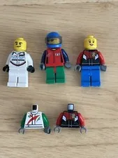 Lego Minifigures Lot of 3 plus 2 tops! Race Driver Racers Camero Porsche Octan