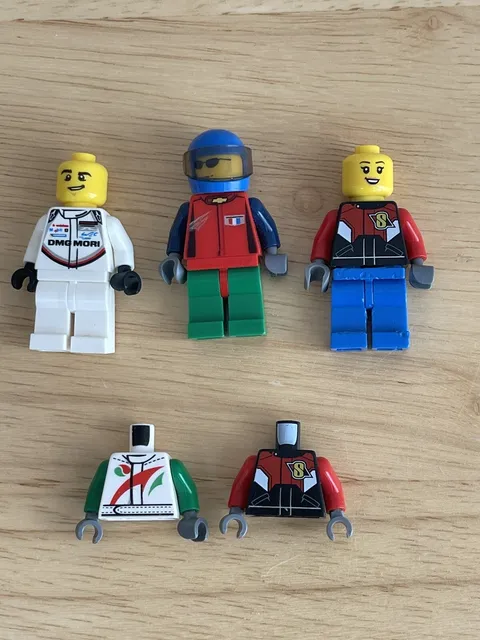 Lego Minifigures Lot of 3 plus 2 tops! Race Driver Racers Camero Porsche Octan