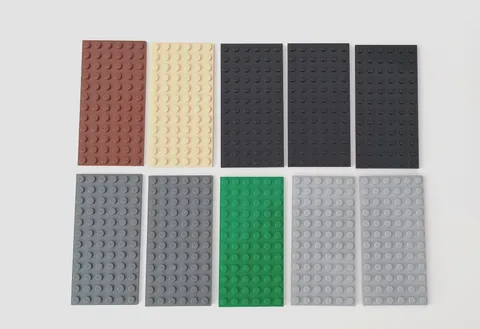 LEGO Part 3028 6X12 Mixed Color Plate - Black, Green, Gray, Brown, Tan Lot of 10