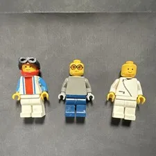 LEGO Minifigures Lot of 3: Racer Helmet & Goggles, Glasses, White Outfit