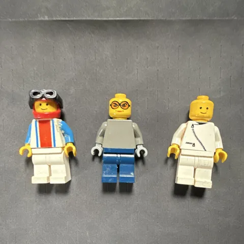 LEGO Minifigures Lot of 3: Racer Helmet & Goggles, Glasses, White Outfit