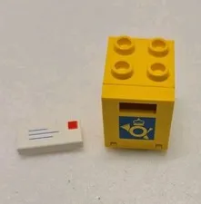 LEGO Yellow 2x2x2 Mailbox Container w door printed horn And Letter 1990 Vintage 