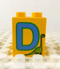 Lego Duplo Printed Learning Brick 2x2 Letter D (Dinosaur) yellow/blue