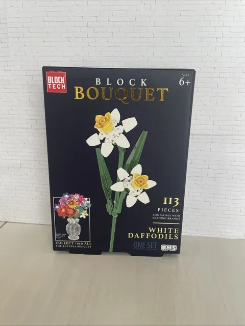 WHITE DAFFODILS Bouquet Botanical Block Tech Brick Set NEW Open Box