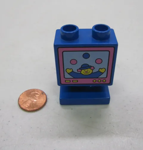 Lego Duplo ALL BLUE CLOWN JUGGLING CIRCUS TV & STAND Printed Specialty 2 Blocks