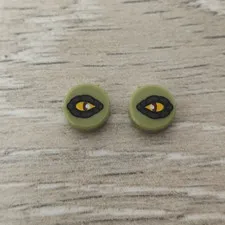 Lego 98138pb016 Olive Green Tile Round 1 x 1 with Eye Crocodile Pattern Lot Of 2