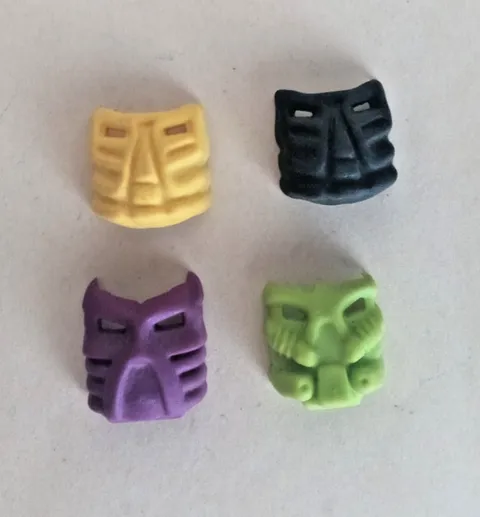 Lego loose Bionicle Bohrok Krana mask x4 lot 2002 yellow purple black green lime