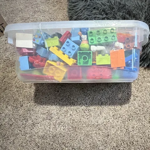 Duplo Bulk Lot Assorted Multicolor Plastic Bricks & figures. Tub is 12x6x5