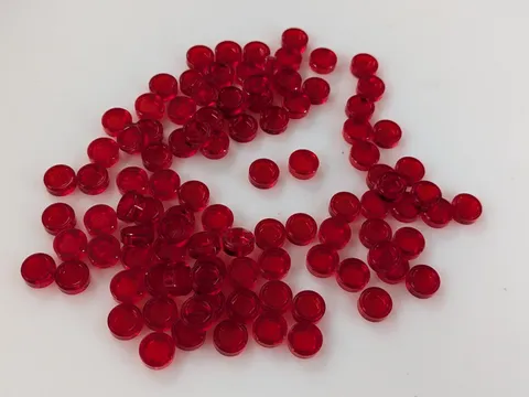 Lego 100 New Trans-Red Tiles Flat Smooth Round 1 x 1 Pieces # 98138
