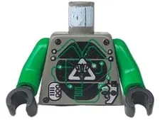 Lego Space Insectoids ALIEN MINIFIG TORSO Dark Gray Silver Panel Green Arms D815